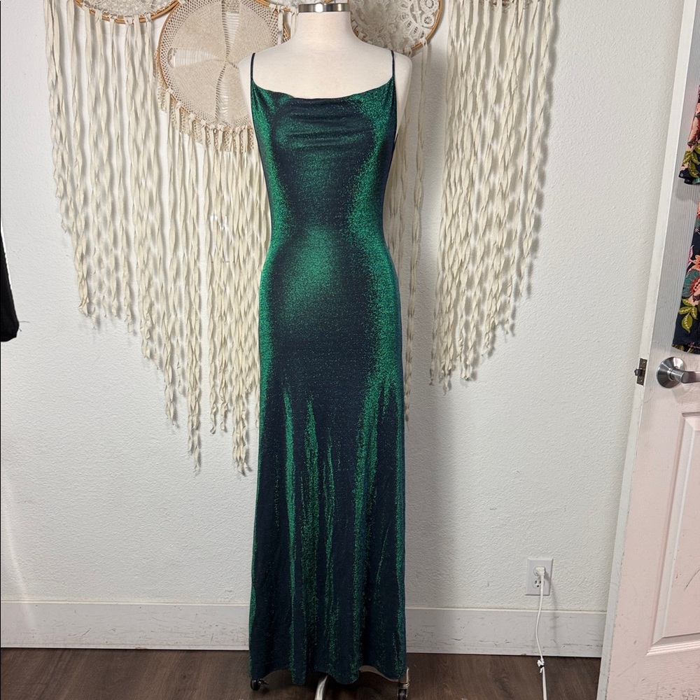 Margherita Maccapani Metallic Lurex Green Cowlneck Maxi Dress Goen Size XS
